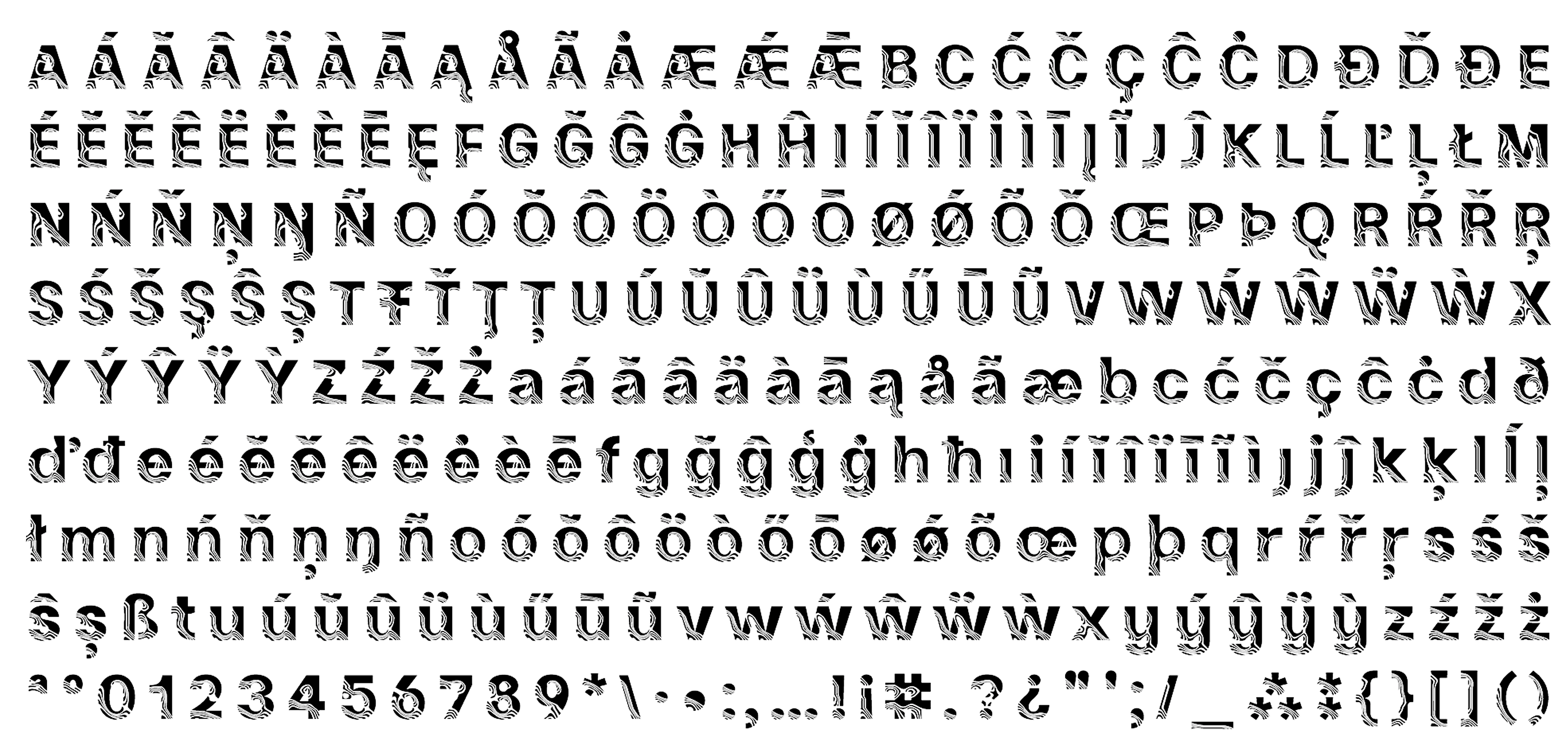 Aigua typeface complete character set